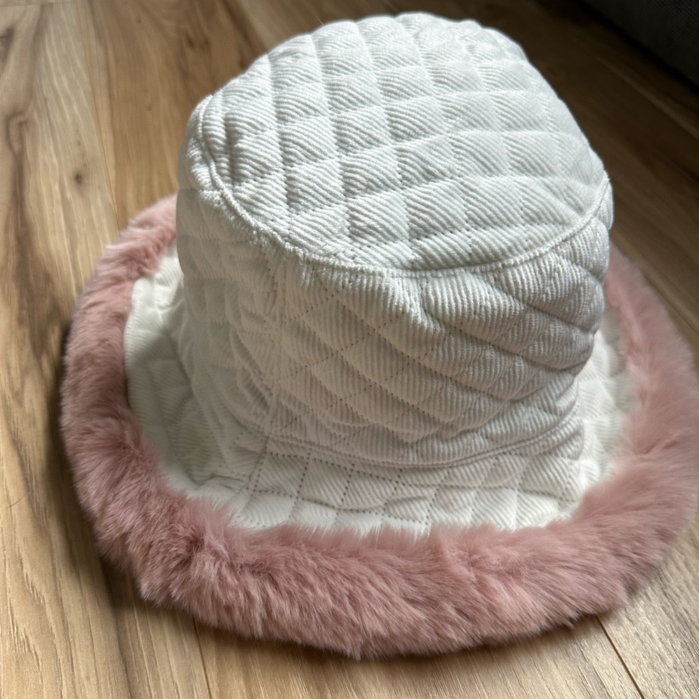 Quilted White and Pink Hat